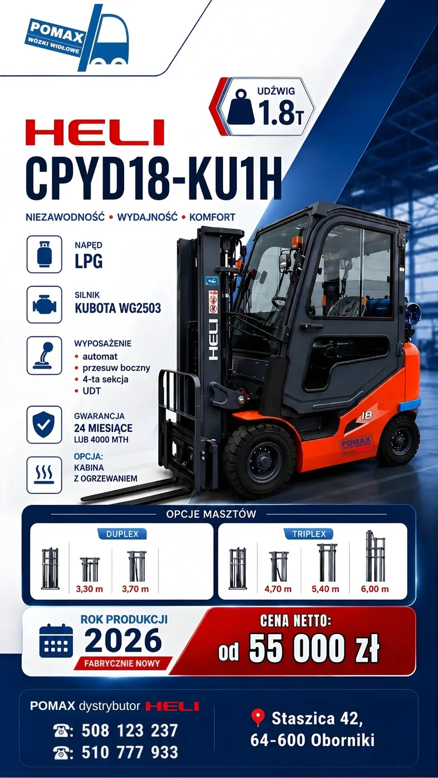 Baner ofertowy HELI CPYD18-KU1H LPG, udźwig 1,8 T