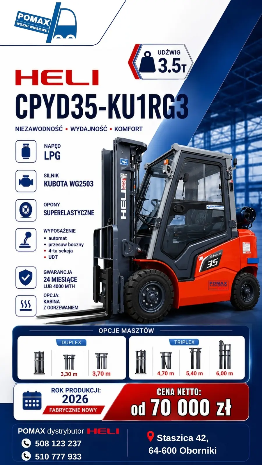 Baner ofertowy HELI CPYD35-KU1RG3 LPG, udźwig 3,5 T