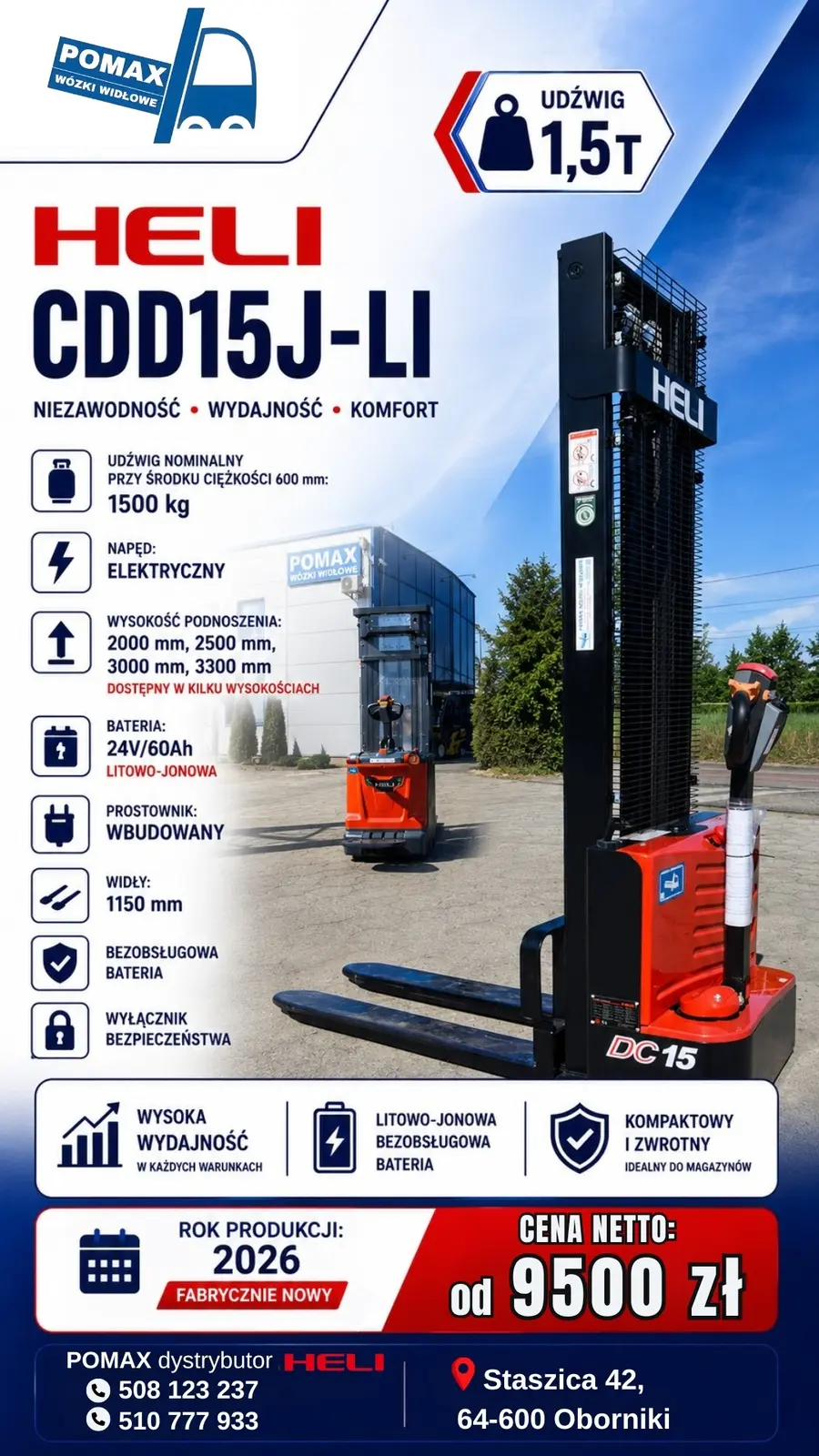 Baner ofertowy HELI CDD15J-LI, wózek masztowy 1,5 T